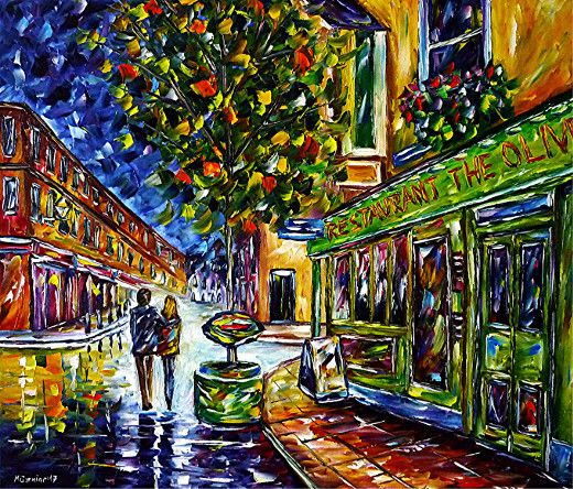 oilpainting, impressionism, saloon,cafe,ireland, bar, greenisland, eire, cityscape