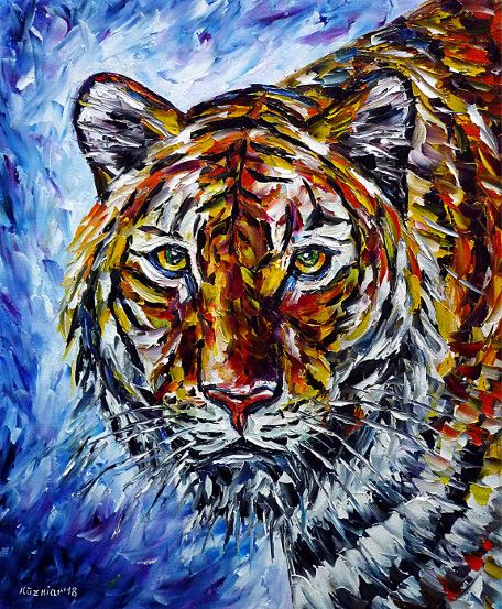 ömalerei, spachteltechnik, Impressionismus,modernemalerei, Tigerportrait, tigermalen, asien, tierportrait,tieremalen,tierliebe,katze,grosskatze