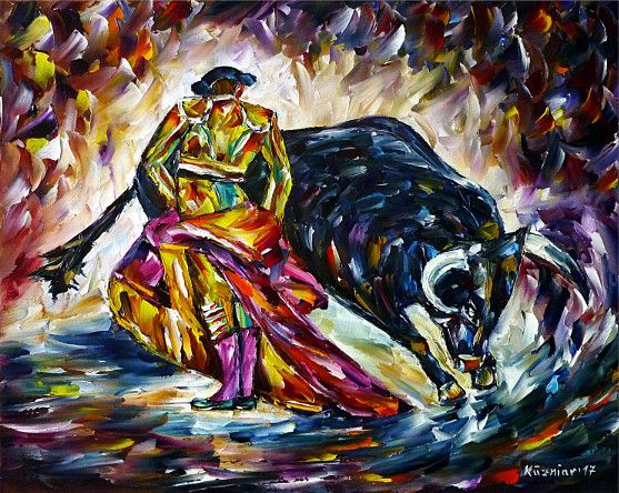 oilpainting, impressionism, bullfighting, spain, corrida, novilleros, matadores, matador, picadores, lancers, banderillero