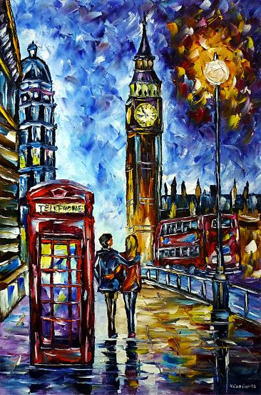 ömalerei,spachteltechnik,modern,Impressionismus,modernemalerei,london-am-abend,liebespaar,spazieren,liebe,big-ben,telefonzelle,bus,doppeldecker,stadtlandschaft,westminster,laterne-am-abend