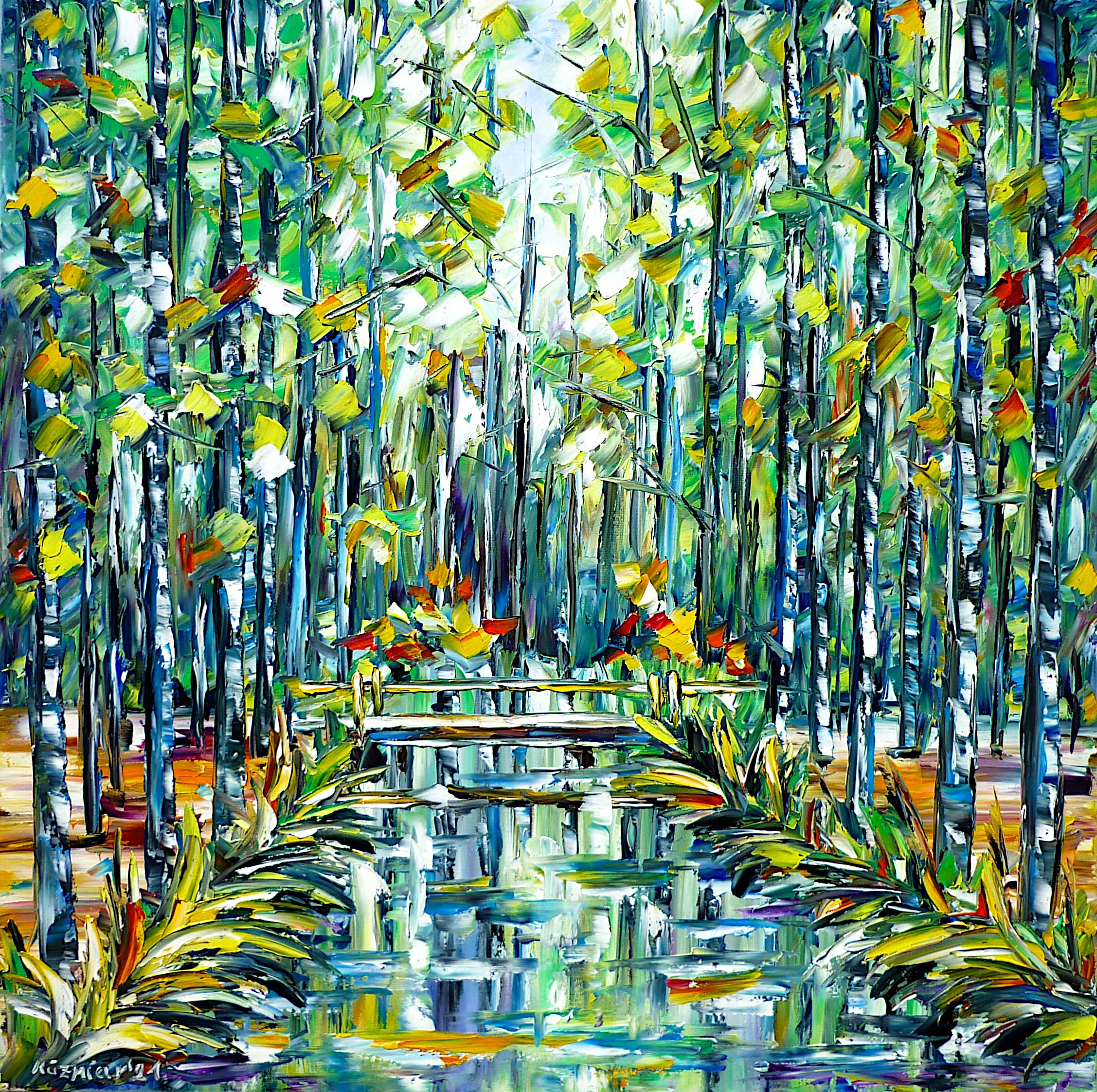 forest landscape,forest painting,river in the forest,brook in forest,river footbridge,river bridge,birch trees,birch forest,birches,aspen trees,aspen forest,river painting,forest abstract,landscape painting,forest clearing,trees abstract,greenpicture,greenpainting,greenlandscape,green forest,squareformat,squarepainting,cheerfulpicture,joy,friendlypicture,friendlypainting,peacefulpicture,peacefulpainting,paletteknifeoilpainting,modernart,impressionism,abstractpainting,livelycolours,colorfulpainting,brightcolors,lightreflections,impastopainting,livingroomart,livingroompicture,livingroompainting