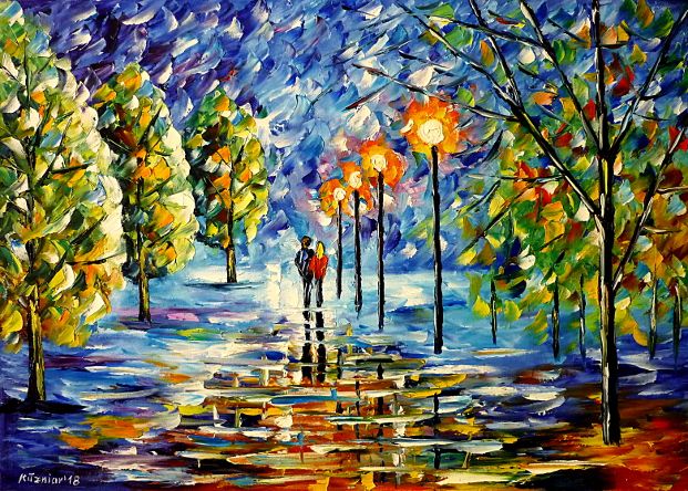 oilpainting,modern,impressionism,abstractpainting,winterpainting,wintermood,winterlandscape,lovers,lovecouple,walkinghandinhand,wintersun,winterpark,parkinwinter,snow,winternight,lantern,treesinwinter,ice,icy,cold,lively,colorful